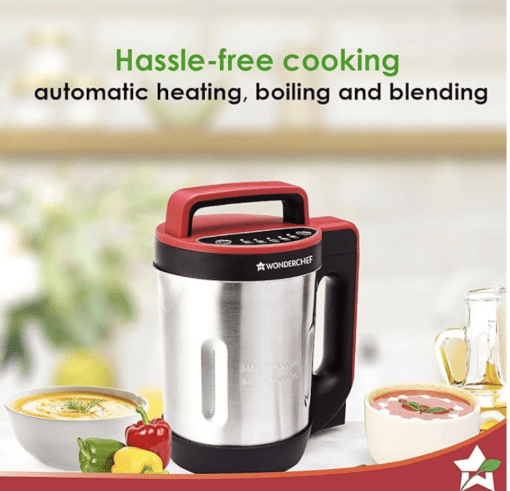 Wonderchef NEO Automatic Soup Maker | 1.0 Litre | 800W Heater | SS Blades & Bowl (Jug) | Soup in just 20 mins | 2 Years Warranty | Red & Black - Image 2